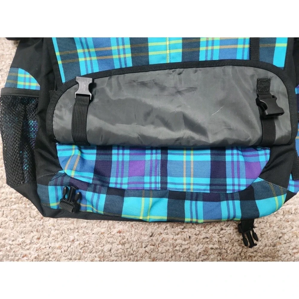 JanSport TB500313 TNXO Messenger Bag Cross Bag Teal Black Plaid Multiple Pockets